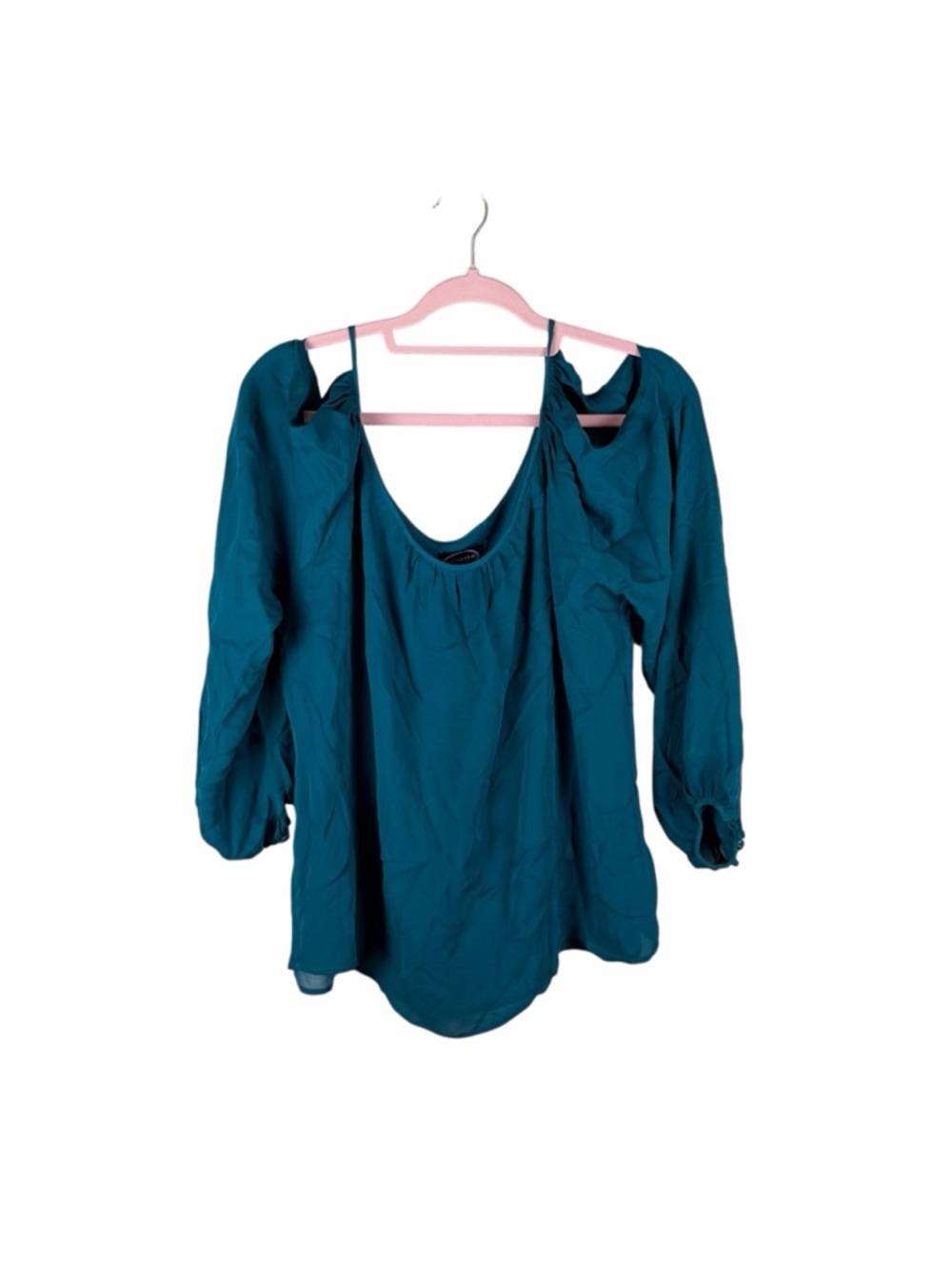 Scoop NYC Teal Silk Cold Shoulder Blouse Size Large